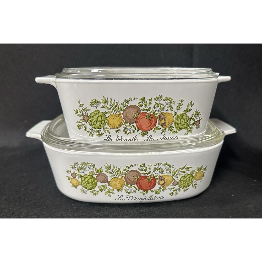 CORNING SPICE OF LIFE 4Pc Set of 2 w/2 Lids Square Casserole A-1 & A-2-B